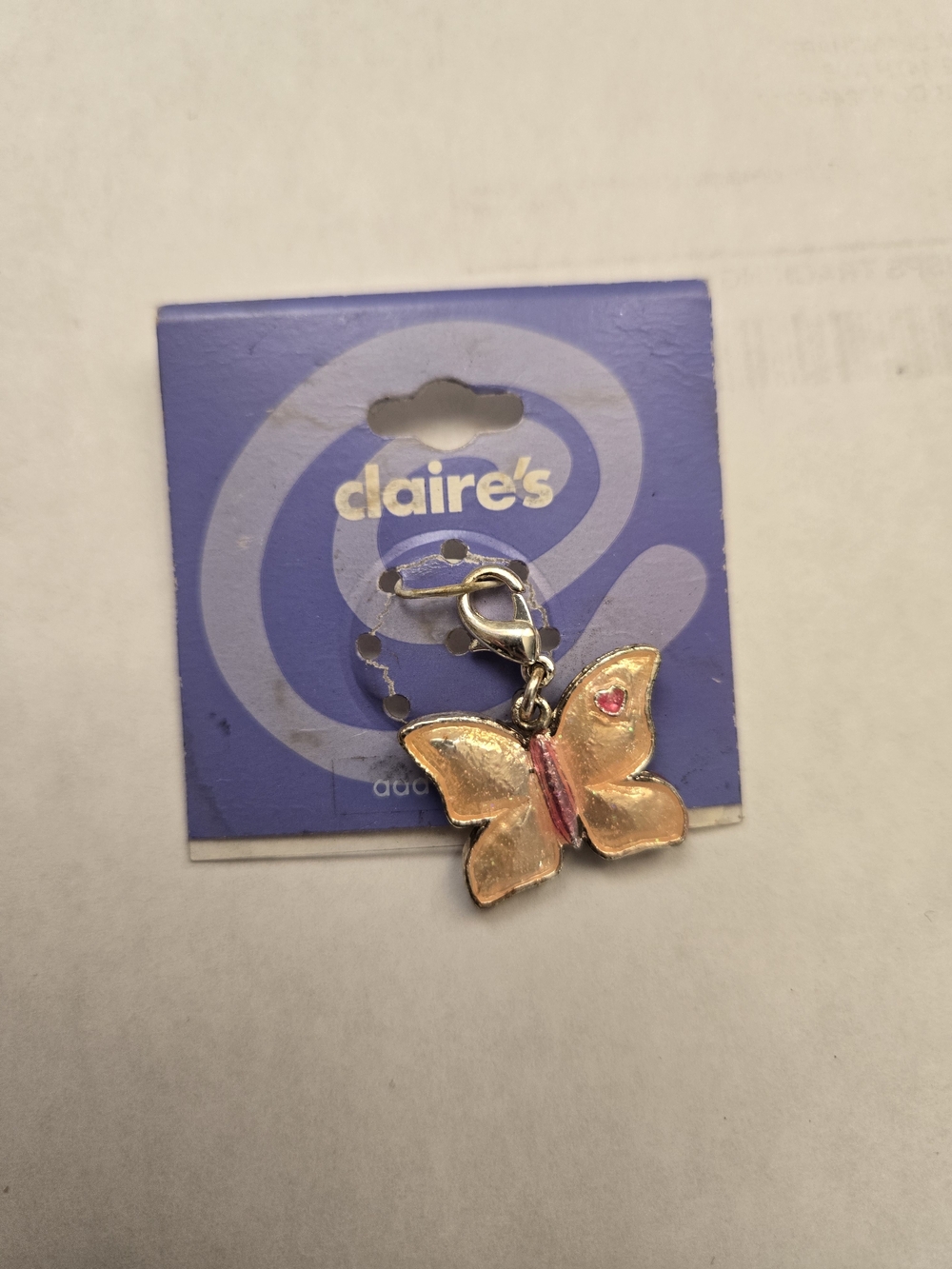 Claire's Rose Gold Tone Pink Accent Butterfly Bracelet Charm Keychain Charm
